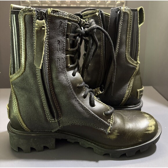 Sorel Phoenix Boots Womens Green Lace Up Combat Ankle Leather Sz 6 - Picture 2 of 13